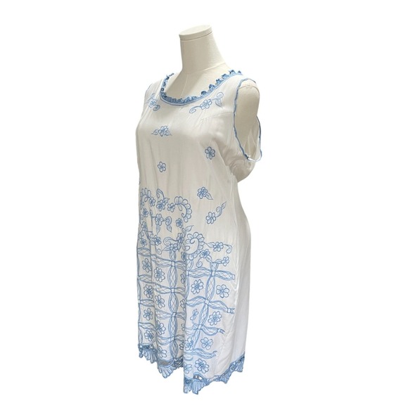 HiBis Embroidered Lace Dress Cottagecore Coquette Resort Boho Summer White Blue - Picture 9 of 9